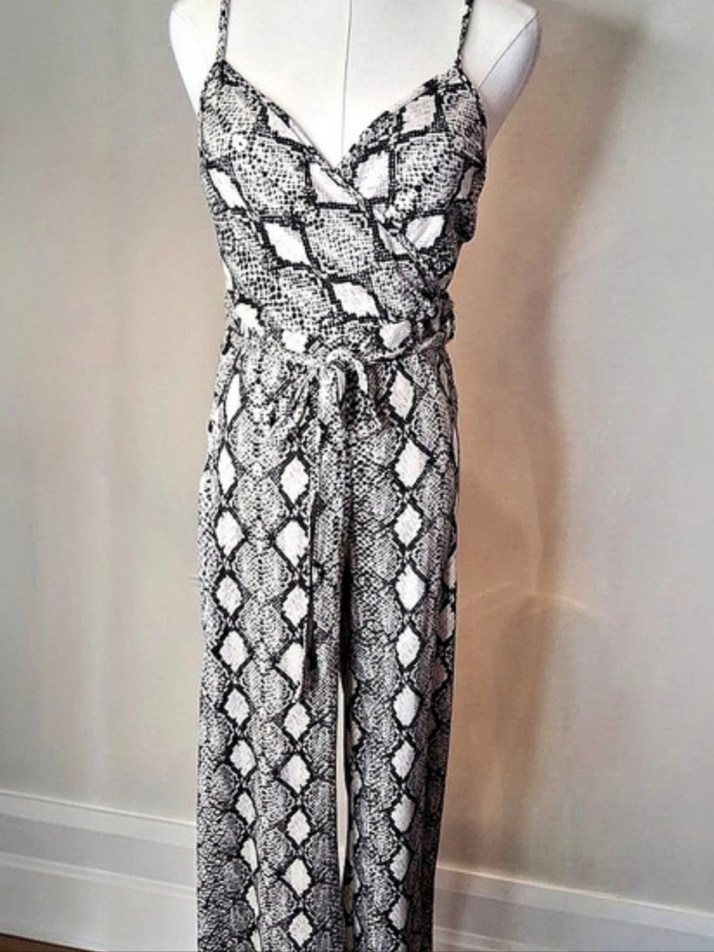 GUESS Snakeskin Wrap Wide Leg Jumpsuit Belted Size L